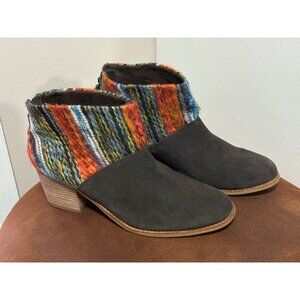 TOMS WOMENS 9.5 SUEDE KNIT ANKLE BROWN CHOCOLATE BOOTS ZIP BOHO INDIE CASUAL